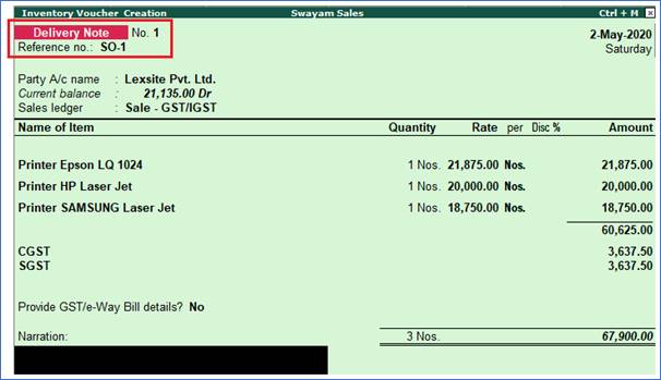 Sales Order Processing in TallyERP9